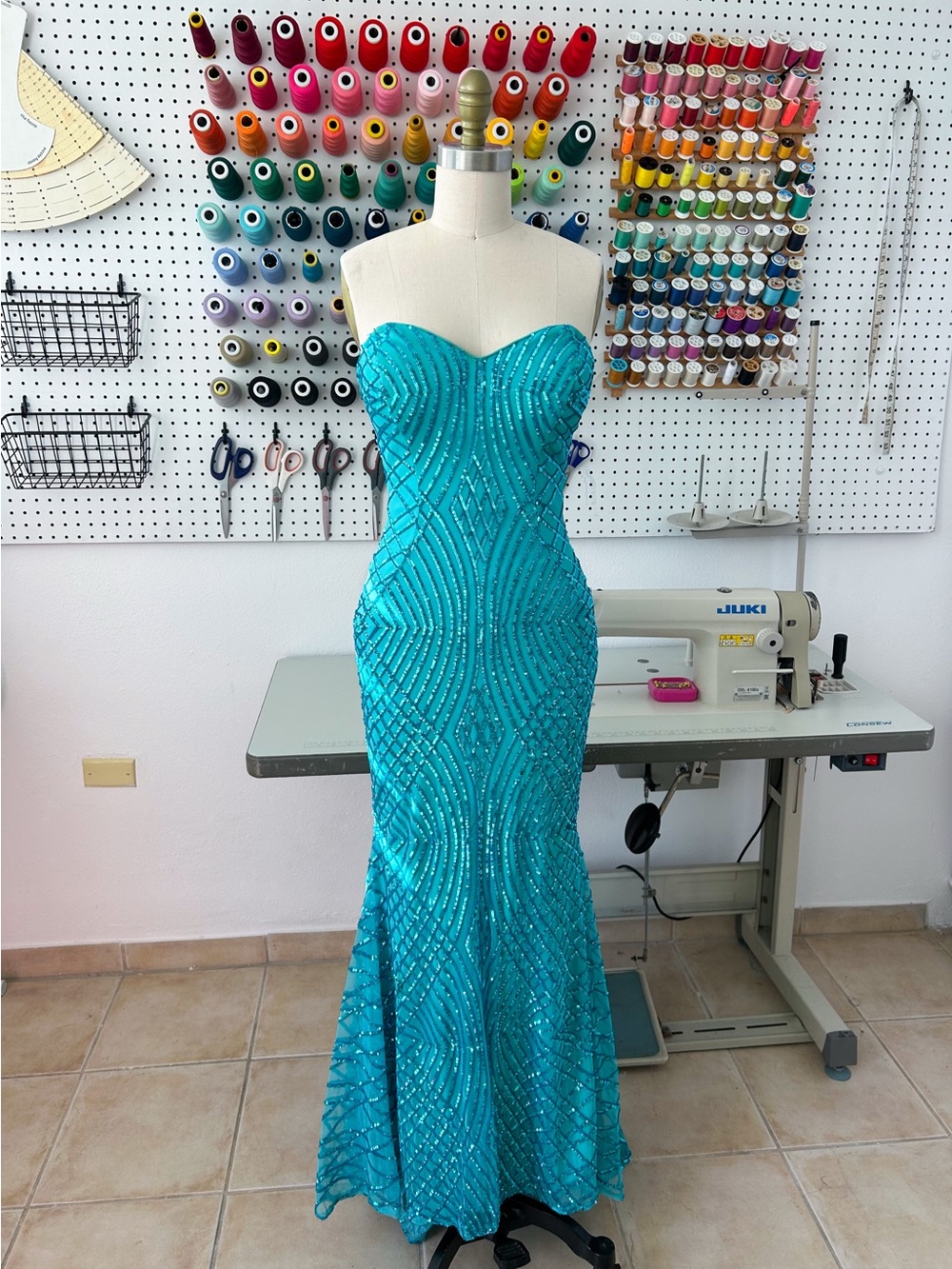 Strapless Turquoise Sequin Mermaid Dress | Prom Evening